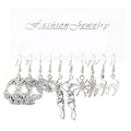 5-pair Halloween earring set featuring silver bat, skull, spider, and cat charms - Style 02 Old Silver Human Skeleton Set 11478