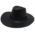 Detail of matte black faux leather cowboy hat with metal eyelets and rope trim decoration - M(56-58cm) / Black
