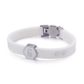 Bracciale sportivo in silicone bianco con chiusura esagonale in acciaio titanio e trama a nido - Bianco