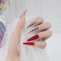 Lange ballerina kunstnagels in donkerrood met trendy luipaardprint voor vrouwen - Luipaard Rood Lange Coffin Stijl-Lijm Type(CBLCY-40)