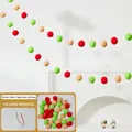 DIY Christmas garland kit with 36 red, khaki, and apple green 3cm plush pom pom balls - 3cm Pom Poms 36Pcs + String & Needle Set / Red + Khaki + Apple Green