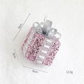 Pink glitter gift box Christmas ornament with silver bow, 6cm x 6cm x 9cm size detail - Pink Gift Box