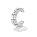 Silver ear cuff featuring double rows of micro-paved white zircons on a C-shaped band - EGJ0134 Silver Double Row Zirconia