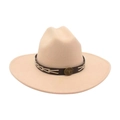 Classic beige wool cowboy hat with wide brim and vintage metal bull head emblem - Beige