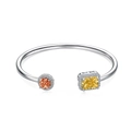 Elegant S925 sterling silver spring bangle featuring orange and yellow zircon stones - Size #18 / Orange & Yellow Stone/Round & Rectangle