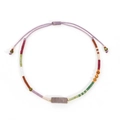 Colorful bohemian beaded bracelet with adjustable purple cord and central stone charm - Purple Rectangular Stone Style (MI-B24101401C) / Purple Rope Purple Rectangular Stone