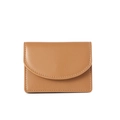 Minimalist short leather wallet in tan brown with vintage white stitching and flap closure - Brown