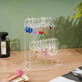 Clear acrylic personalized earring organizer with miniature hangers on a wooden table - Double Layer Transparent