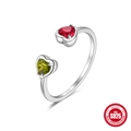 S925 sterling silver open ring with red and green heart-shaped zircon stones - Style 1-Red Green Double Heart