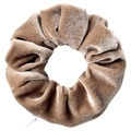 Velvet scrunchie with hidden zipper pocket in khaki brown finish for women - Light Coffee