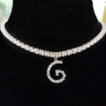 Silver tennis chain choker featuring a sparkling zircon-studded G-letter pendant charm - Letter G [Silver]