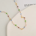 Bunte Perlenkette mit Goldkette und quadratischen Perlen in Blau Grün und Rosa - Goldene Feine Kette / Bunte Kristallkette