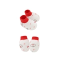 Set di calzini per neonati con motivi di animali e polsini rossi su cotone bianco - Set Guanti e Scarpine Orso Rosso
