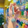Blue mushroom keychain with rhinestones and golden clip on a hand-held strap - Full Drill Mushroom-Lake Blue