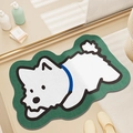 Tapis de bain chien blanc avec bordure verte posé sur le sol d'une salle de bain moderne - 40*60cm / Chien en Course