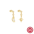 S925 sterling silver gold moon and star drop earrings with pearls and small diamonds - 925 Silver / Moon and Star Style (Gold#1)