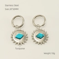 Bohemian stainless steel sunflower earrings featuring a centered turquoise stone - Turquoise Sunburst Style (ZYS995) / Steel