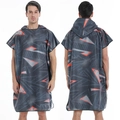 Quick-dry hooded beach poncho with grey and orange geometric print for surfing - One Size / Button Style - Geometric
