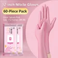 Pink disposable nitrile gloves 12-inch long size M 60-count for household cleaning - 12 Inch (Approx 30cm)/60 Pcs / Pink / M