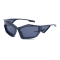 Y2K futuristic tech sunglasses in glossy black with geometric sharp winged frames - C1 Glossy Black Full Grey