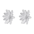 Detailed macro view of silver daisy stud earrings with textured layered petals - Platinum Silver Little Daisy