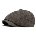 Retro black and white herringbone tweed newsboy cap with colorful fiber flecks - Adjustable / Dark Green 1