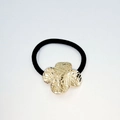 Elegant gold clover metal charm hair tie with elastic black rope for women hair styling - Clover Grid Pattern (Hair Tie 70)