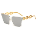 Modern square transparent sunglasses featuring luxury gold chain metal temples for women - Transparent Frame Silver Mirror Lens