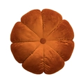 Burnt orange pumpkin velvet cushion with pleated texture and center button detail - Diameter 45cm With Core / Orange