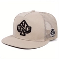 Macro detail of khaki baseball cap featuring black spade embroidery and mesh back - Khaki / Adjustable