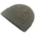 Deep charcoal grey cable knit wool beanie with sport metal tag for winter warmth - Adjustable / Dark Green