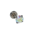 Surgical stainless steel labret stud with a faceted rainbow opal in a four-claw setting - 1.2x6x2mm / Silver AB Zirconia