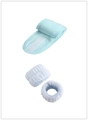 Close-up of light blue coral fleece headband with Velcro and matching absorbent wristbands - Headband + 2 Wristbands Set / Blue