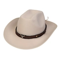 Classic cream wool felt cowboy hat with leather band and bull skull metal ornament - Beige