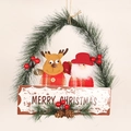 Weihnachtskranz mit Weihnachtsmann, Rentier, roten Beeren und Merry Christmas Schild - Doppelpuppen Kranz - Ohne Licht