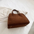 Dark brown suede tote bag featuring retro minimalist design and gold protective feet - Large (Suede) / Brown
