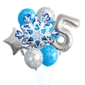 Dettaglio del set di palloncini per compleanno frozen con fiocco di neve e numero 5 argento - Palloncino Fiocco di Neve Numero 5