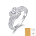 Silberner S925 Moissanit-Ring mit Kissenschliff und GRA-Zertifizierungsbericht - US Größe 9 / R13074-6mm Moissanit + 60 Zirkonia (mit GRA) / Silber