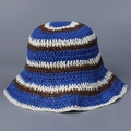 Detail of hand-woven striped sun hat with blue, white, and brown breathable textures - M (56-58cm) / Blue