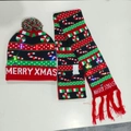 Christmas LED knitted hat and scarf set with Merry Xmas text and candy cane patterns - Candy Cane Hat Scarf-Set