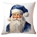 White Christmas pillowcase featuring a watercolor blue Santa Claus illustration design - Santa Watercolor CRD10-8