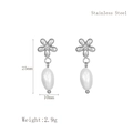 Silver stainless steel C-shaped earrings with freshwater pearls and diamond accents - Silver (LE3413)