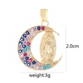 Golden moon-shaped Virgin Mary pendant featuring colorful cubic zirconia gemstones - Colorful Zirconia Moon Virgin Mary D2013JC