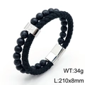 Men's double-layer black leather braid and matte turquoise stone bead bracelet - Black Network Stone-Steel Clasp (Cross)