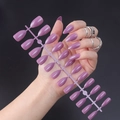 Glossy lilac stiletto press-on nails set shown on model against black background - Glossy Lilac (JJL-27)