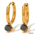 Elegant gold round earrings with black gemstone pendants and polished metallic finish - Black Zircon Style (KDE365)