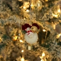 Handmade Christmas tree ornament with white plush ball, bear doll and gold bell - Style 13 (White Bear Pendant)