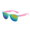 Mint green and pink kids sunglasses with rainbow mirrored lenses and rivet accents - Green Frame Pink Temple/Colorful Mirror