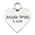 Silver vintage heart pendant accessory with engraved Made With Love text in metal - Heart Made With Love Letter (11641)