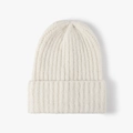 Gorro clásico de punto acanalado crema con dobladillo ancho para invierno - Blanco Roto